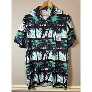 KYKU Mens Shirt Medium Palm Trees Print Button Down Short Sleeve Hawaiian Trip‎